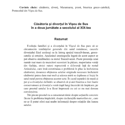 Căsătoria și divorțul în Vișeu de Sus în a doua jumătate a secolului al XIX – lea