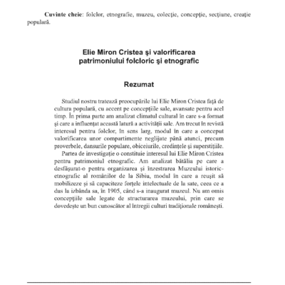 Elie Miron Cristea și valorificarea patrimoniului folcloric și etnografic