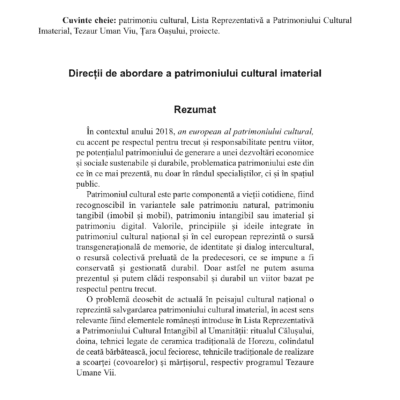 Direcții de abordare a patrimoniului cultural imaterial