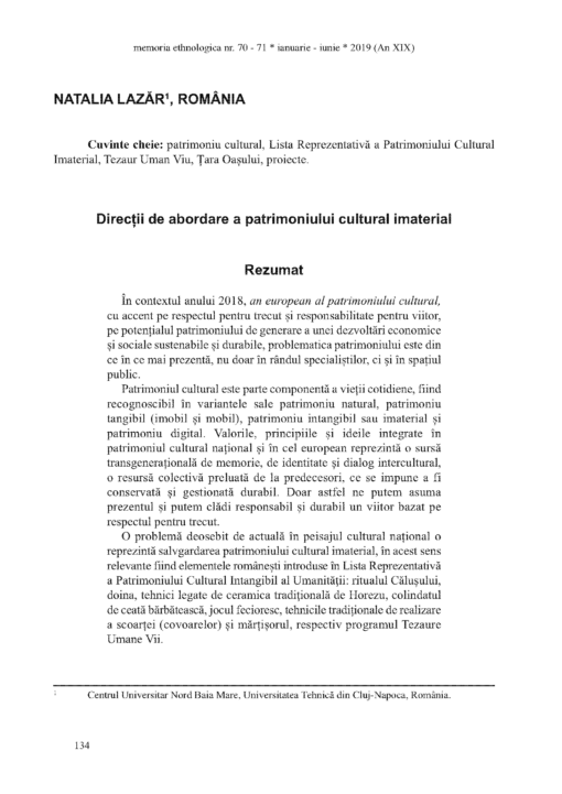Direcții de abordare a patrimoniului cultural imaterial