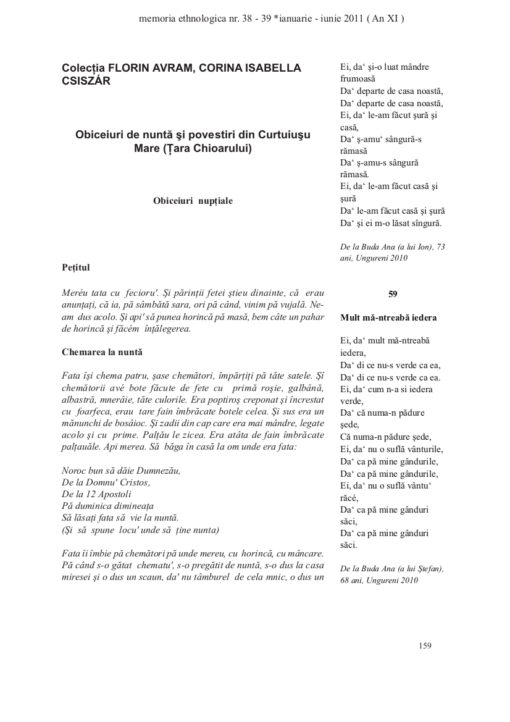Obiceiuri de nuntă şi povestiri din Curtuiuşu Mare (Ţara Chioarului)