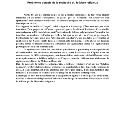 Probleme actuale ale cercetării folclorului creştin