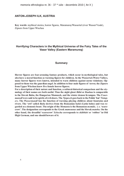 Horrifying Characters in the Mythical Universe of the Fairy Tales of the Vaser Valley (Eastern Maramureş)