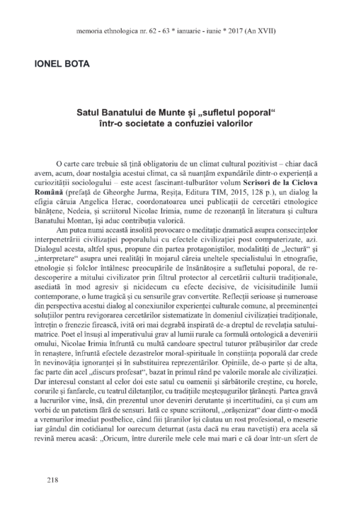 Satul Banatului de Munte și „sufletul poporal“ într-o societate a confuziei valorilor