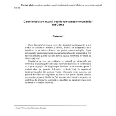 Caracteristici ale muzicii tradiționale a meglenoromânilor din Cerna