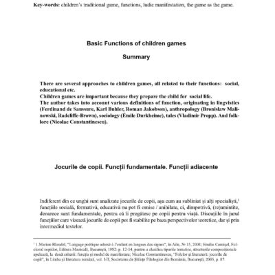 Jocurile de copii. Funcţii fundamentale. Funcţii adiacente