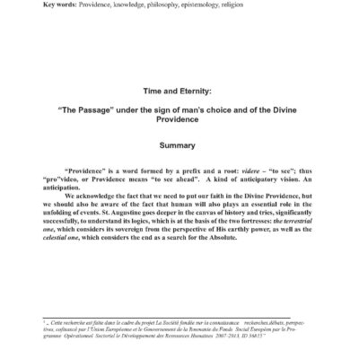 Time and Eternity: “The Passage” under the sign of man’s choice and of the Divine Providence