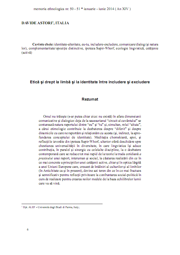 Etică și drept la limbă și la identitate între includere și excludere