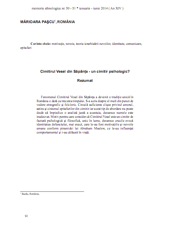 Cimitirul Vesel din Săpânța - un cimitir psihologic?