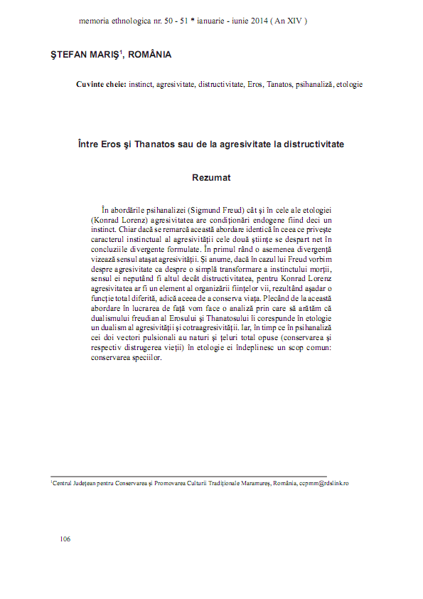 Între Eros și Thanatos sau de la agresivitate la distructivitate