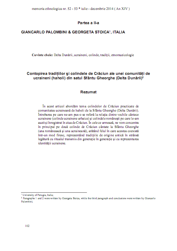 Contopirea tradițiilor și colindele de Crăciun ale unei comunități de ucraineni (haholi) din satul Sfântu Gheorghe (Delta Dunării)