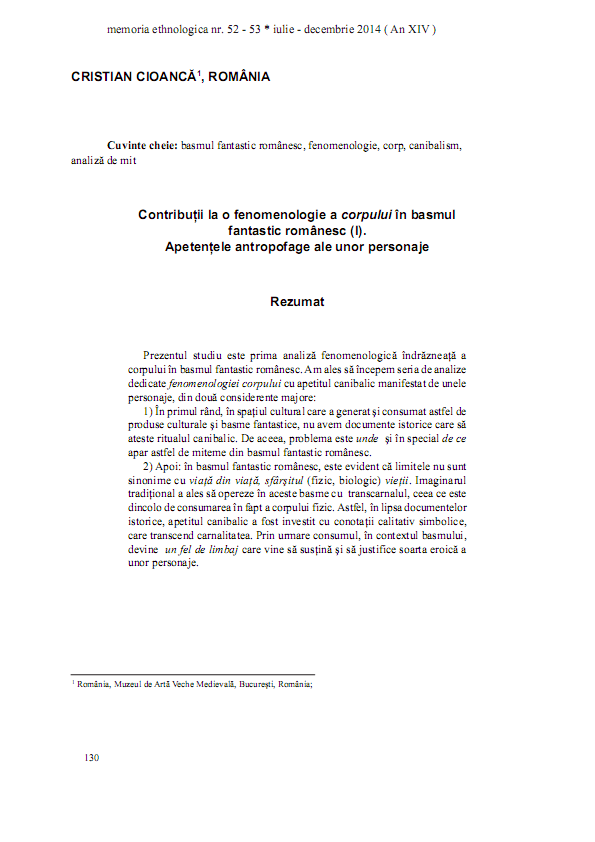 Contribuții la o fenomenologie a corpului în basmul fantastic românesc (I). Apetențele antropofage ale unor personaje