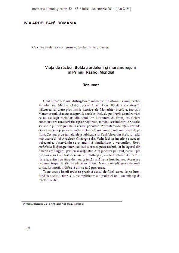 Viața de război. soldați ardeleni și maramureșeni în Primul Război Mondial