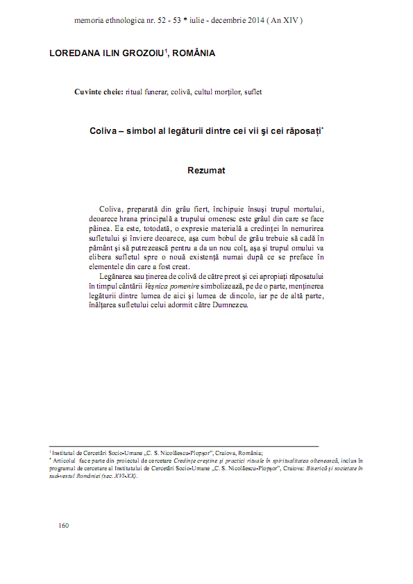 Coliva - simbol al legăturii dintre cei vii și cei răposați