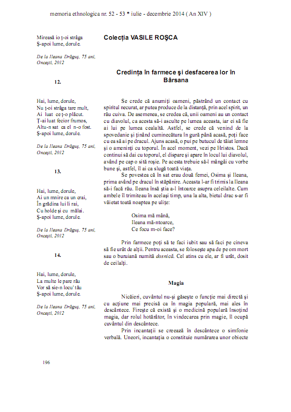 Credința în farmece și desfacerea lor în Bârsana
