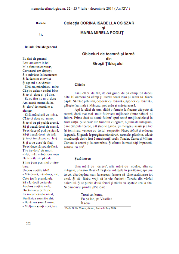 Obiceiuri de toamnă și iarnă din Groșii Țibleșului