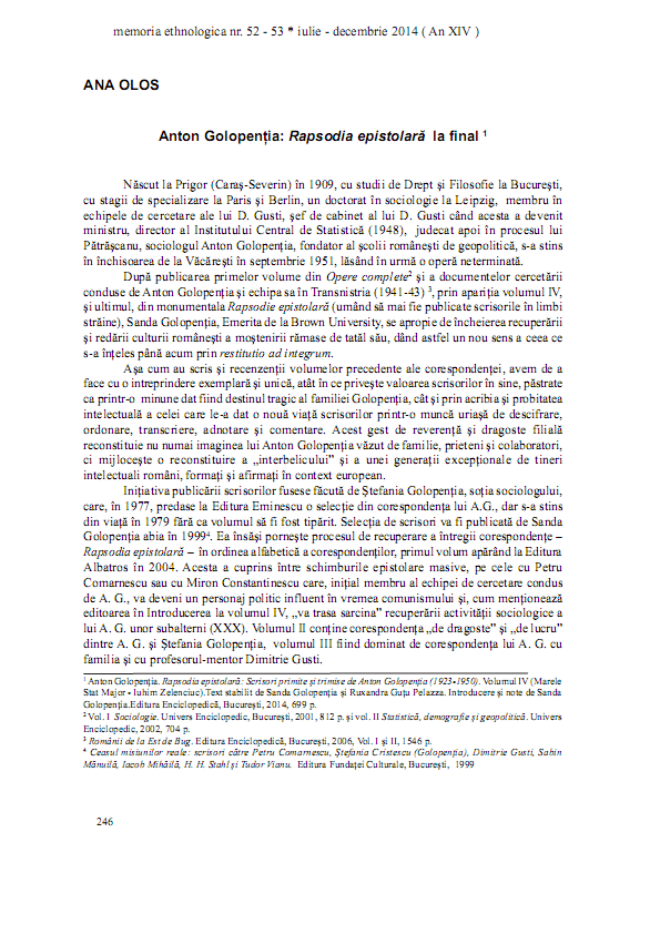 Anton Golopenția: Rapsodia epistolară la final