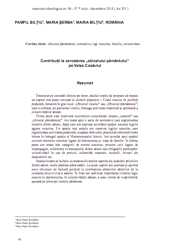 Contribuții la cercetarea ”obiceiului pământului” pe Valea Cosăului