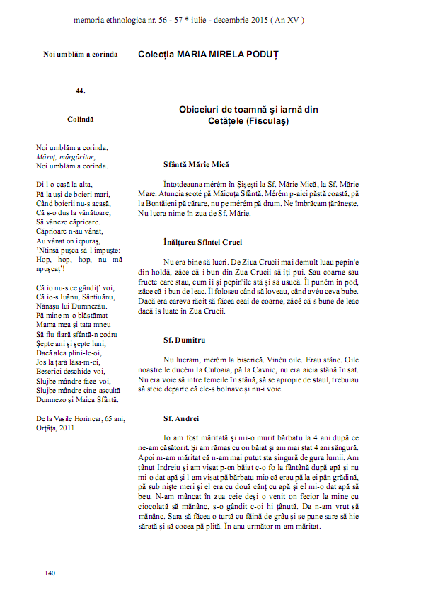 Obiceiuri de toamnă și iarnă din Cetățele (Fisculaș)