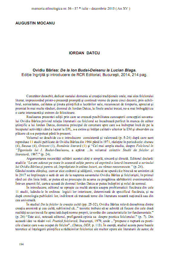 Ovidiu Bârlea: de la Ion Budai-Deleanu la Lucian Blaga