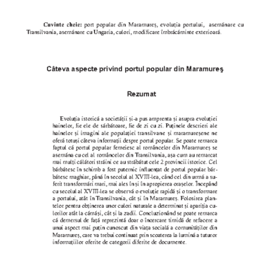 Câteva aspecte privind portul popular din Maramureș
