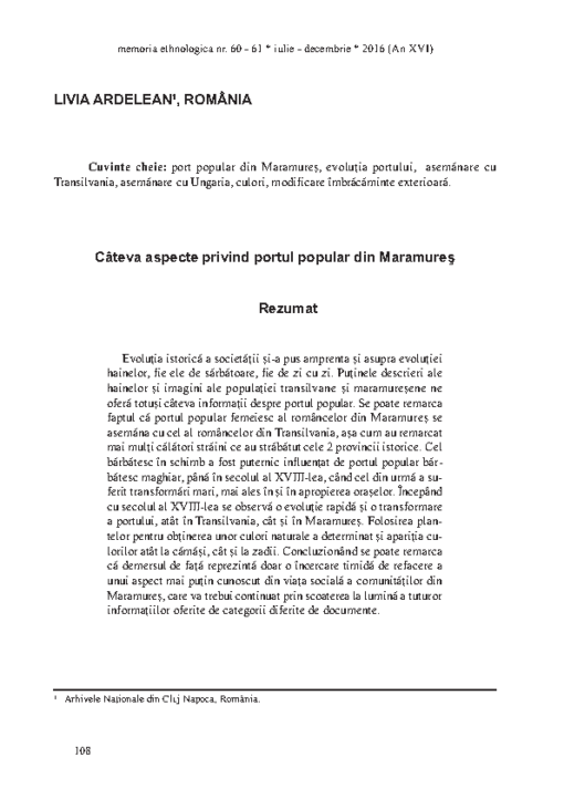 Câteva aspecte privind portul popular din Maramureș