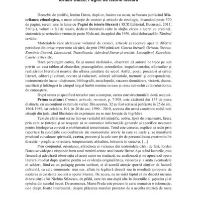 Iordan Datcu, Pagini de istorie literară