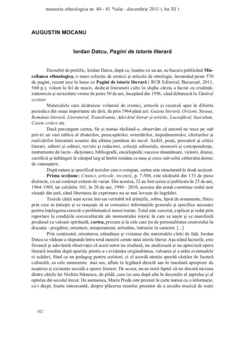 Iordan Datcu, Pagini de istorie literară