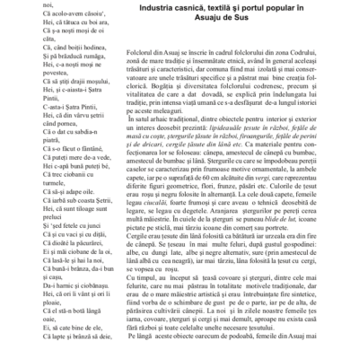 Industria casnică, textilă şi portul popular în Asuaju de Sus
