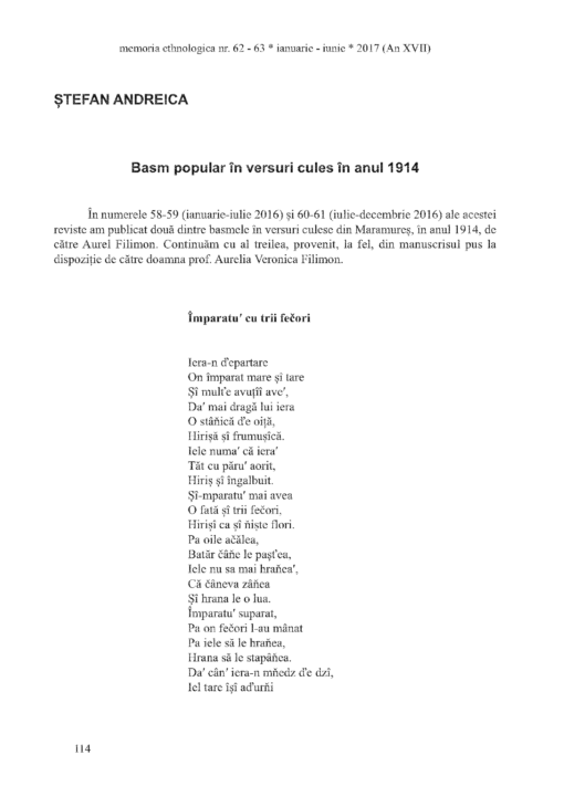 Basm popular în versuri cules în anul 1914